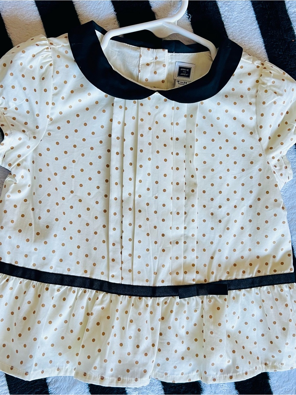 Janie and Jack Cream Blouse with Gold Polka Dots